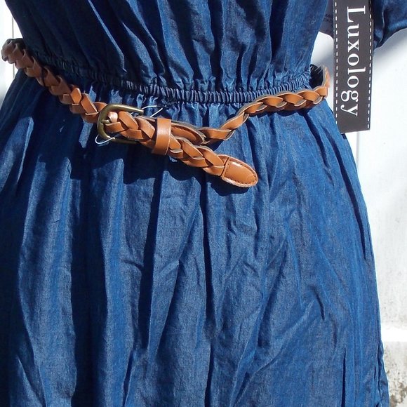 Peasant Off Shoulder Denim Dress Brand New - Picture 2 of 7